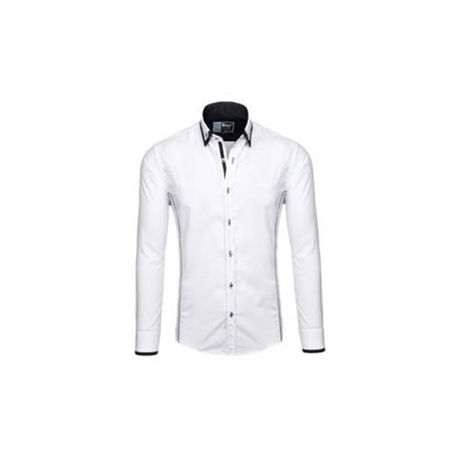Koszula męska elegancka z długim rękawem biało-czarna Bolf 4720