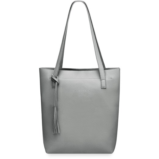 Shopper bag torebka damska zakupowa frędzle - szara bialy   world-style.pl