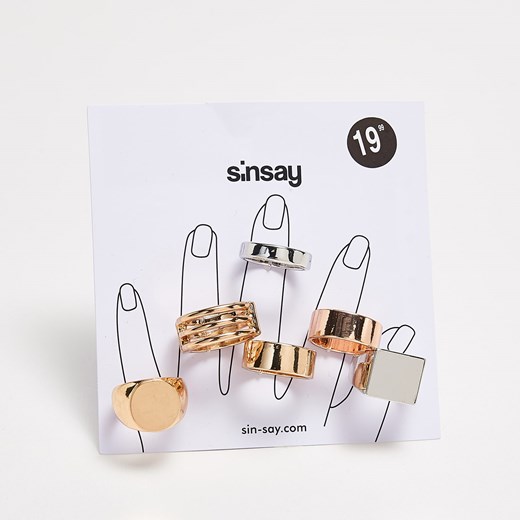 Sinsay - Zestaw pierścionków - Wielobarwn szary Sinsay One Size 