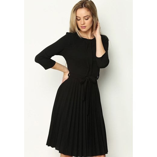 Czarna Sukienka Pleated Belted Renee uniwersalny renee.pl