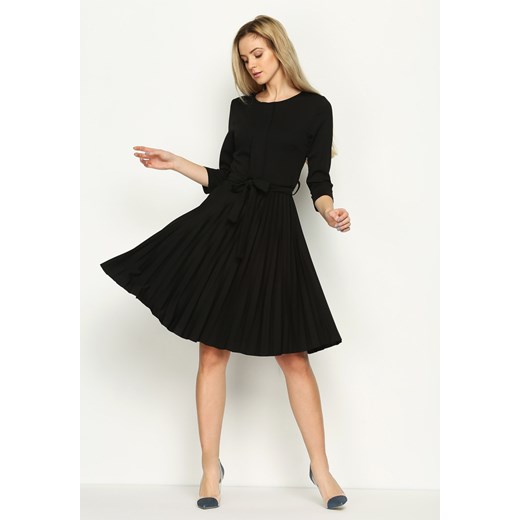 Czarna Sukienka Pleated Belted Renee uniwersalny renee.pl