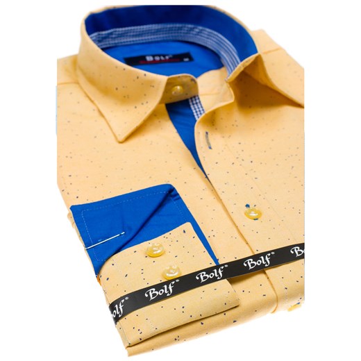 Koszula męska we wzory z długim rękawem żółta Bolf 6887