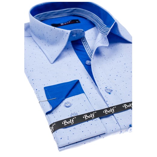 Koszula męska we wzory z długim rękawem błękitna Bolf 6887