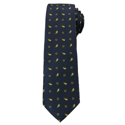 Krawat Męski z Żółtym Wzorem PAISLEY- 6 cm - Angelo di Monti, Ciemnogranatowy  KRADM1329 ze sklepu JegoSzafa.pl w kategorii Krawaty - zdjęcie 42410115