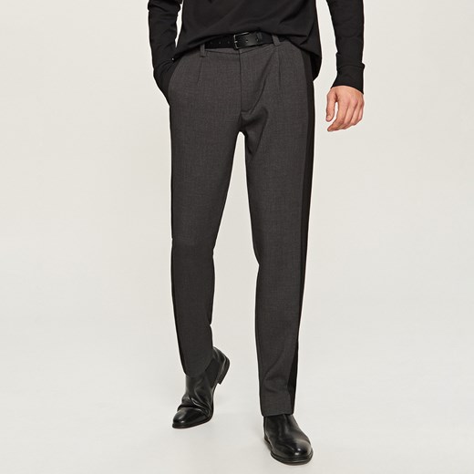 Reserved - Melanżowe spodnie z lampasami - Szary Reserved szary 34 