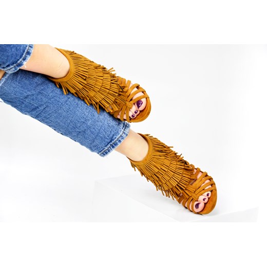 Sandały na szpilce z frędzlami Monica Dolce Moda niebieski  