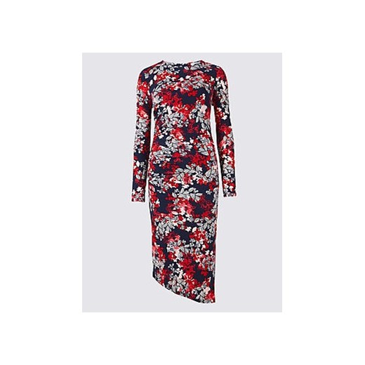 Floral Print Long Sleeve Bodycon Midi Dress  fioletowy Marks & Spencer  Marks&Spencer