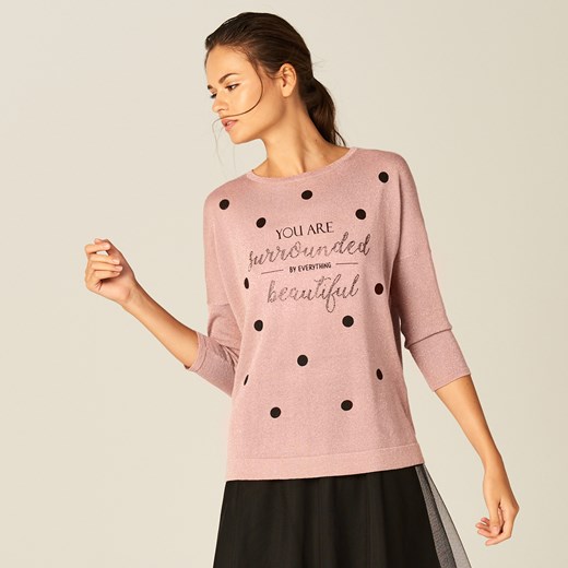 Mohito - Lekki sweter z brokatową nitką - Różowy rozowy Mohito L 