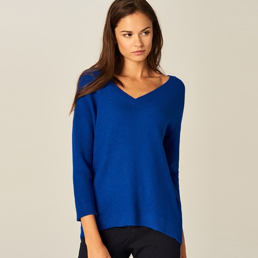 Mohito - Sweter z dekoltem w szpic - Niebieski niebieski Mohito XS 