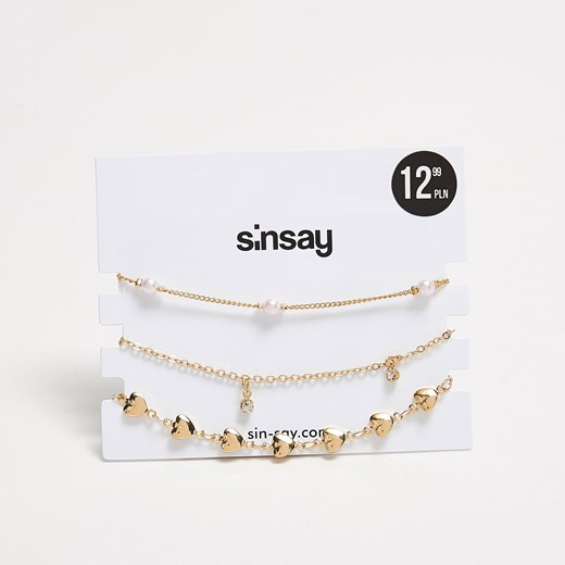 Sinsay - Trzy delikatne bransoletki - Beżowy szary Sinsay One Size Sinsay.