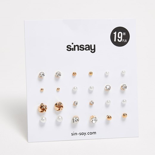 Sinsay - Zestaw kolczyków na sztyft - Beżowy  Sinsay One Size Sinsay.