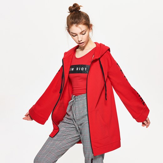 Cropp - Długa rozpinana bluza z kapturem - Czerwony pomaranczowy Cropp M Cropp.