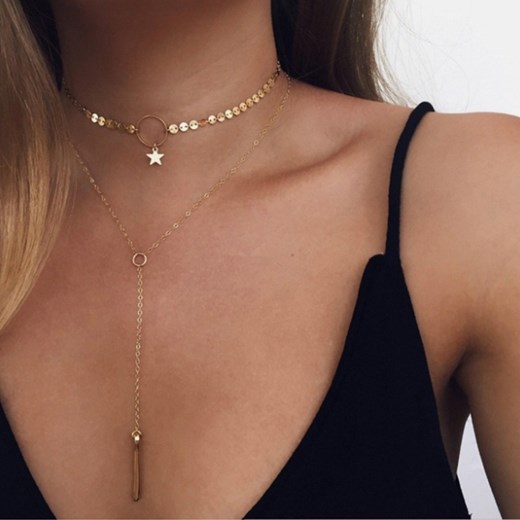 CHOKER BLASZKI ZŁOTY GWIAZDKA BODY CHAIN pomaranczowy wyprzedaż blinkshop.pl
