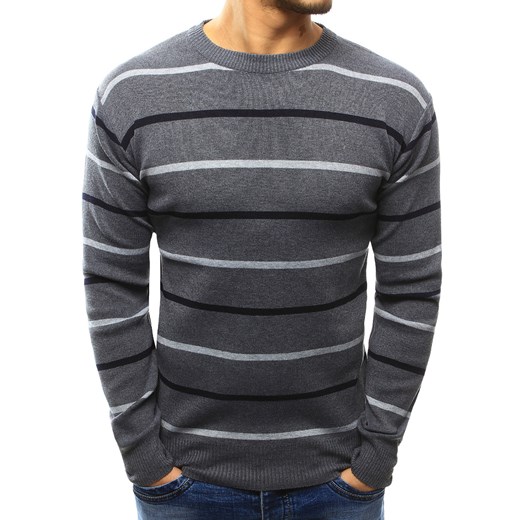 Sweter męski w paski antracytowy (wx1024) Dstreet  XL promocyjna cena  