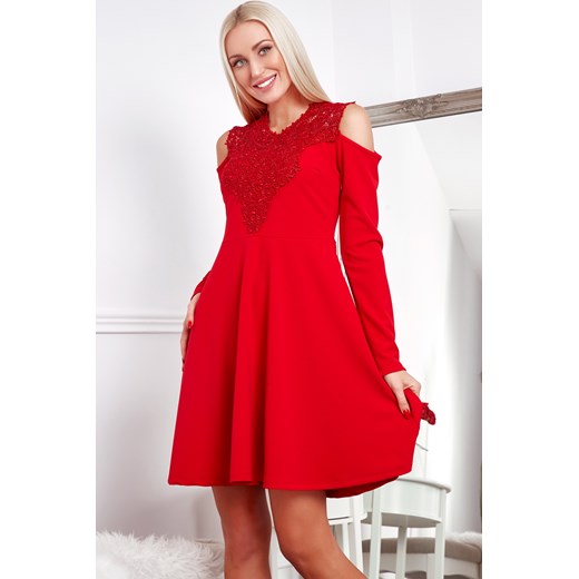 Sukienka z gipiurą czerwona 6679 fasardi  M fasardi.com