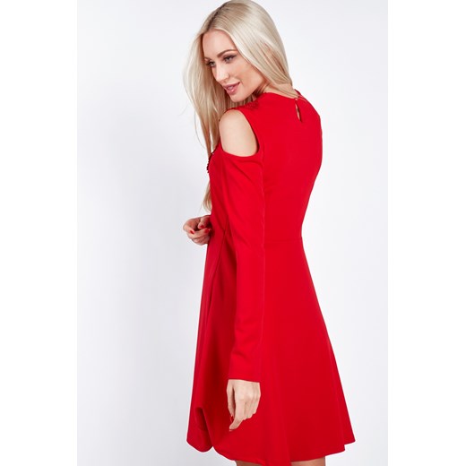 Sukienka z gipiurą czerwona 6679  fasardi M fasardi.com