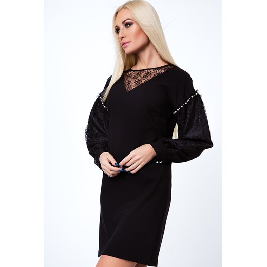 Sukienka z bufiastymi rękawami czarna ALZ3120  fasardi XL fasardi.com