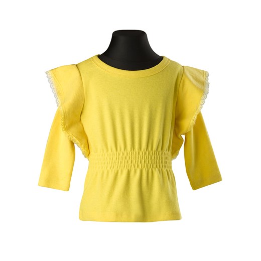 Dziewczęca bluzeczka tunika z falbanami i koronką - żółty