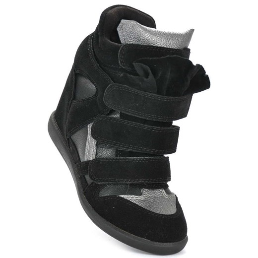 Czarne trampki sneakersy na koturnie /E1-3 1300 S323/ czarny Queen Bee 35 pantofelek24.pl