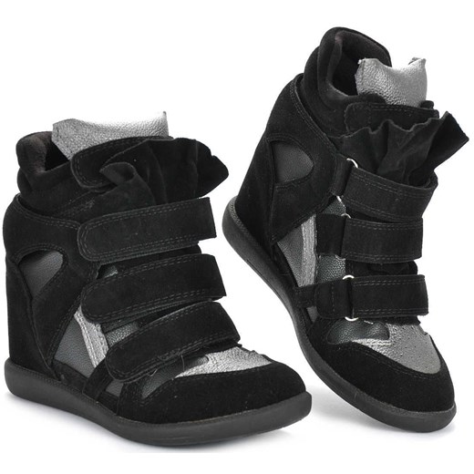 Czarne trampki sneakersy na koturnie /E1-3 1300 S323/ czarny Queen Bee 38 pantofelek24.pl
