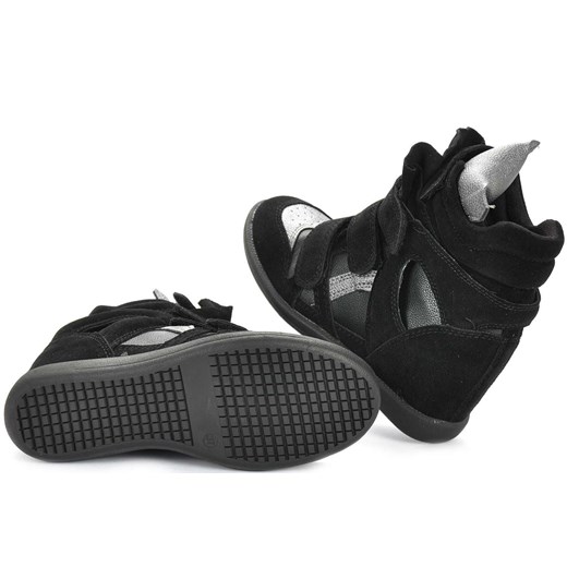 Czarne trampki sneakersy na koturnie /E1-3 1300 S323/ czarny Queen Bee 40 pantofelek24.pl