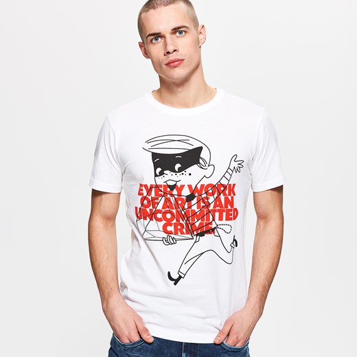 Cropp - Koszulka z grafiką - Biały bialy Cropp XL 