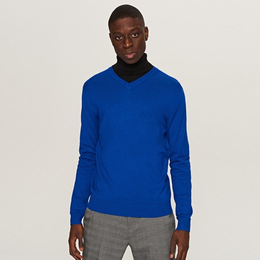 Reserved - Sweter z dekoltem v-neck - Niebieski niebieski Reserved XXL 