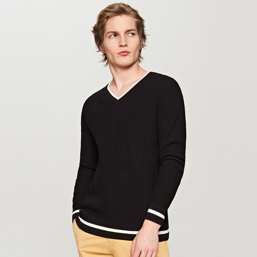Reserved - Sweter z dekoltem v-neck - Czarny Reserved czarny XL 