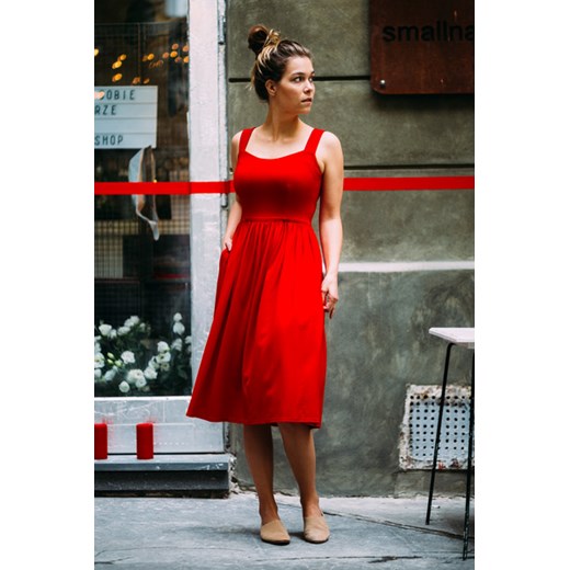 RZYMSKIE WAKACJE red - sukienka midi Risk brazowy XS, S, M, L Risk Made in Warsaw