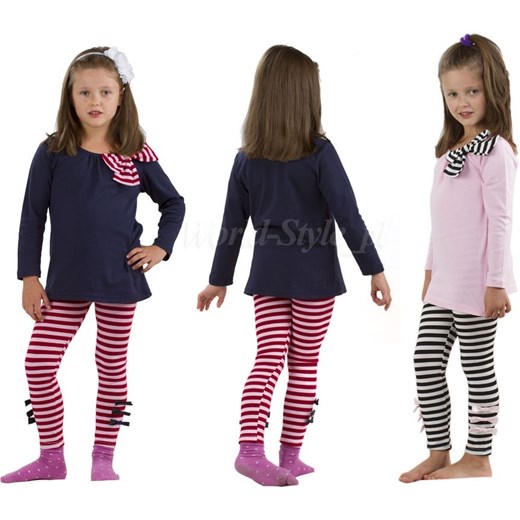 Wygodny bawełniany zestaw dla dziewczynki bluzeczka + legginsy - granatowy czarny  130 world-style.pl