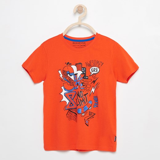 Reserved - T-shirt z nadrukiem skate - Pomarańczo