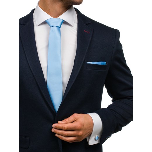 Komplet męski krawat, spinki, poszetka błękitny Denley KSP01 czarny Denley.pl One Size wyprzedaż Denley 