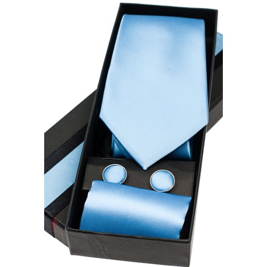 Komplet męski krawat, spinki, poszetka błękitny Denley KSP01 Denley.pl niebieski One Size wyprzedaż Denley 