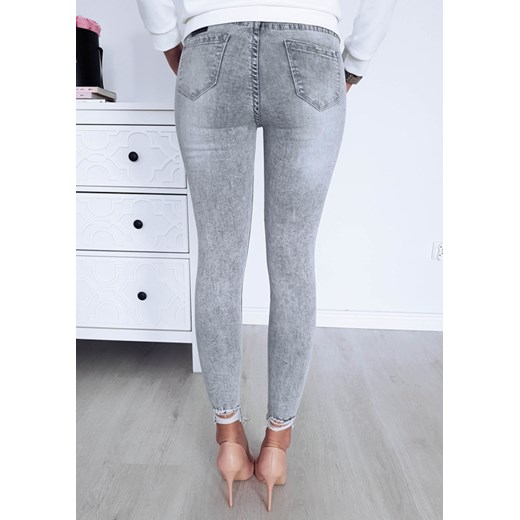 Spodnie Grey - szary jeans z perełkami  fioletowy L Rose Boutiqeue