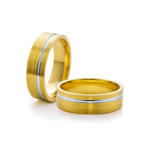 Obrączki ślubne: dwukolorowe złoto, płaskie, 6 mm