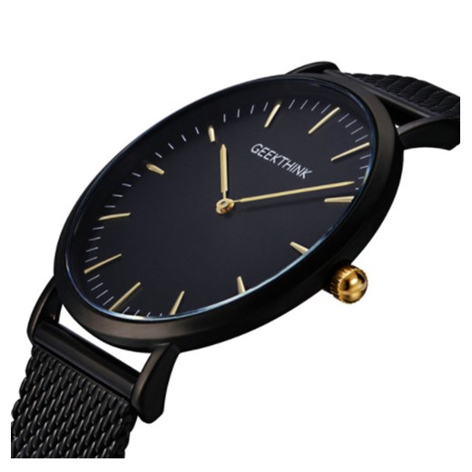 Zegarek premium GeekThink na czarnej bransolecie - złote znaczniki czarny Geekthink  niwatch.pl