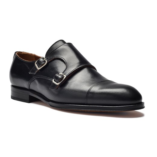 Eleganckie czarne skórzane buty męskie podwójne monki Leyva EleganckiPan.com.pl