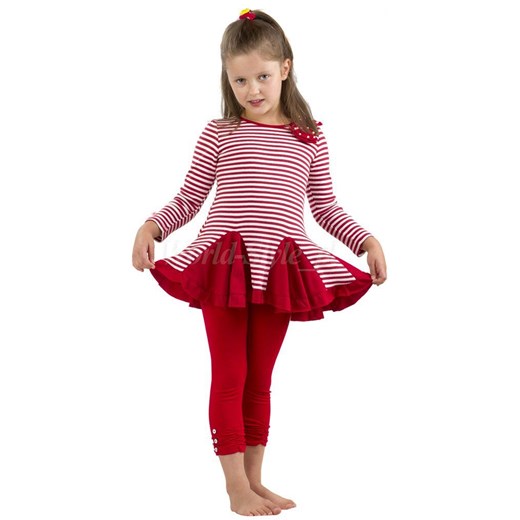 sukienka tunika dla dziewczynki w paseczki z falbanką - czerwony   140 world-style.pl