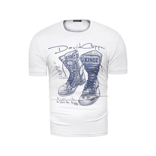 Męska koszulka t-shirt m5013 - biała  Risardi L 
