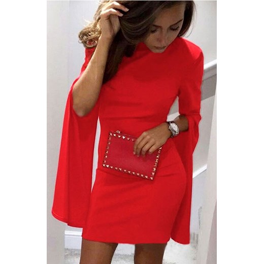 Elegancka sukienka z rozciętymi rękawami S/M Kolor: Czerwień