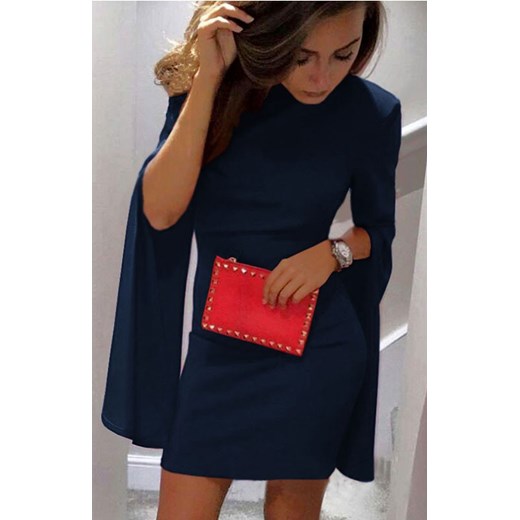 Elegancka sukienka z rozciętymi rękawami S/M Kolor: Granat