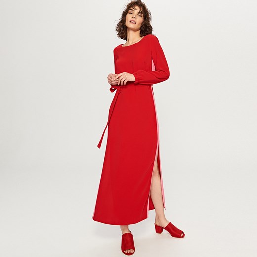 Reserved - Sukienka z różowym lampasem - Czerwony pomaranczowy Reserved 42 