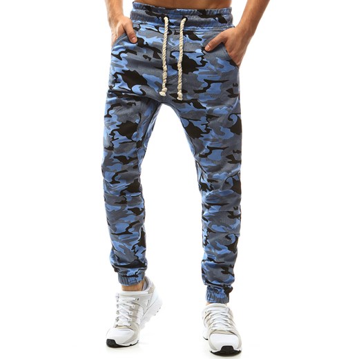 Spodnie męskie joggery camo niebieskie (ux1148) szary Dstreet XL promocyjna cena  
