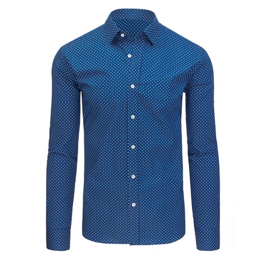 Niebieska koszula męska we wzory z długim rękawem (dx1434)  Dstreet XXL 