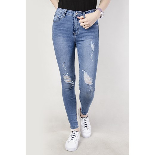 Spodnie jeansowe z koralikami  niebieski M olika.com.pl