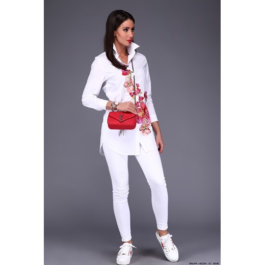 koszula damska made in italy ** dłuższa biała koszula + jedwabne hafty bialy M/L LUXURYONLINE