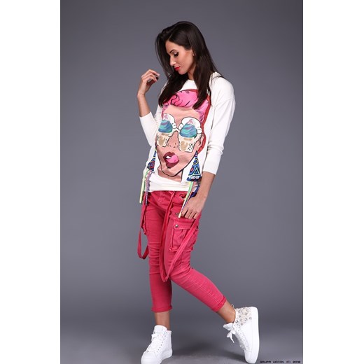 spodnie damskie melly&amp;co ** półsportowe malinowe jeansy+ szelki Melly&co rozowy L/XL LUXURYONLINE