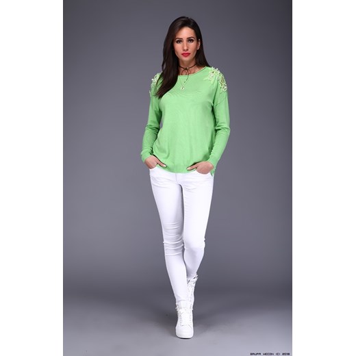bluzka damska vincento ** pastelowa zieleń z ażurowymi koronkami+ perły Vincento mietowy L/XL LUXURYONLINE