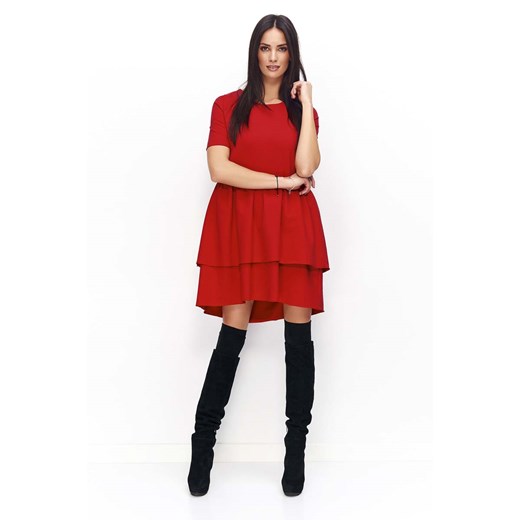 Czerwona Sukienka Casual z Falbankami Molly.pl czerwony XL 