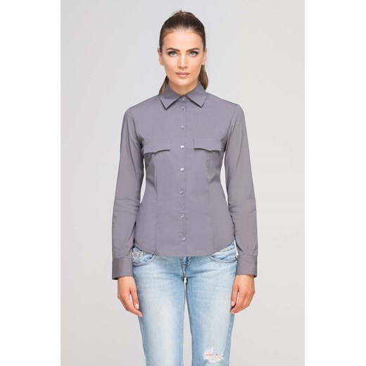 Szara Klasyczna Koszula z Patkami szary Molly.pl XL